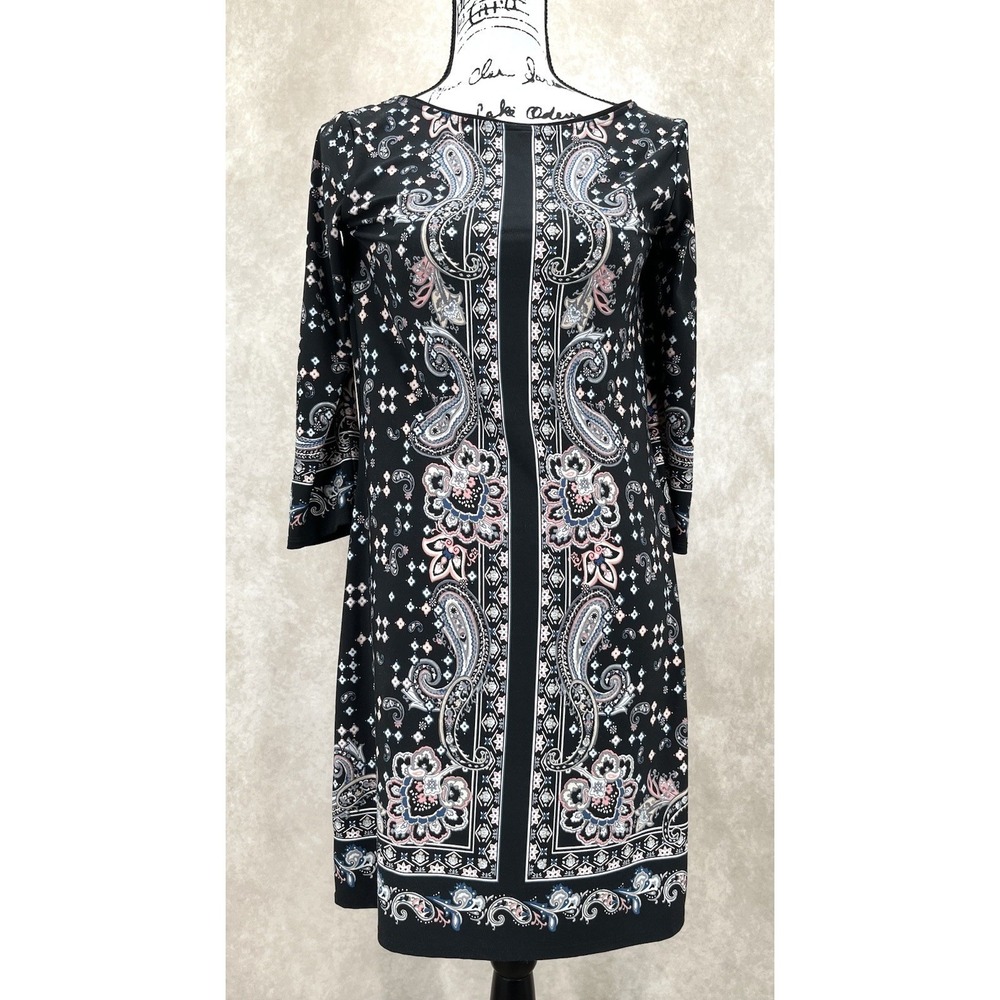 White House Black Market Shift Dress Size Small‎ Paisley Print 3/4 Sleeve